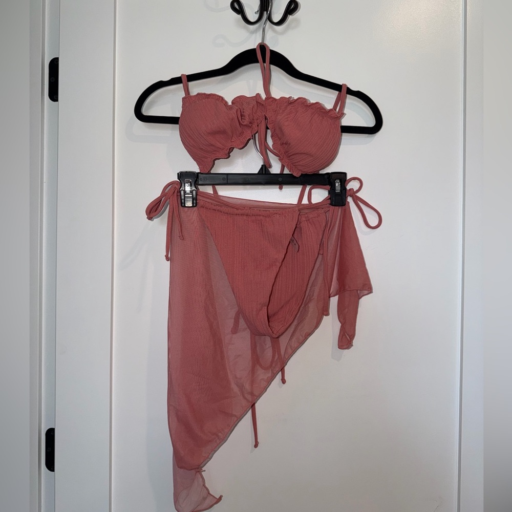 3 piece dusty pink string bikini with sarong new without tags size medium